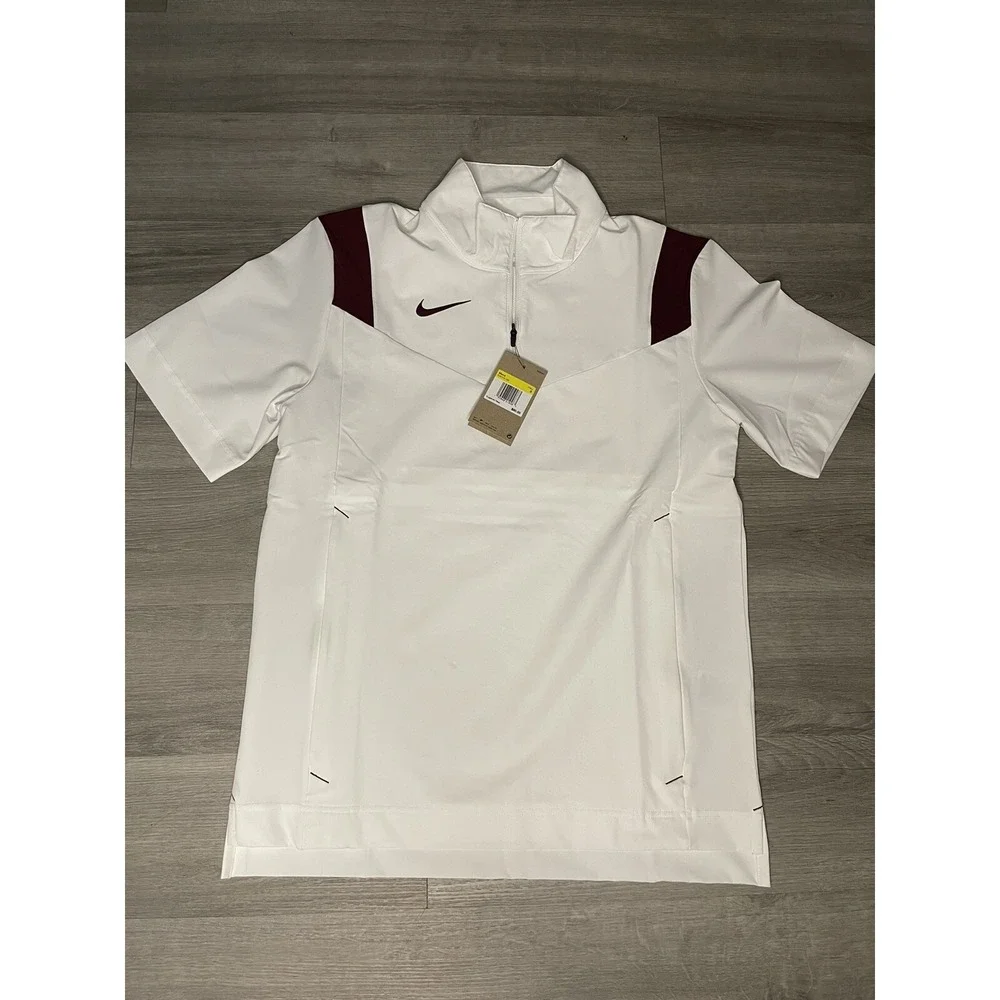 Nike‎ Lightweight Short Sleeve Coaches Jacket DJ5113-106 White Maroon Men's Sz S